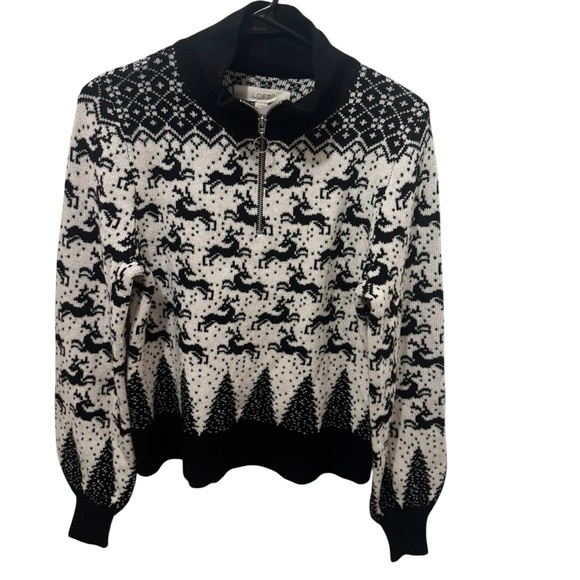 Loft Reindeer Print Wool Blend Sweater Size Small - Picture 1 of 5